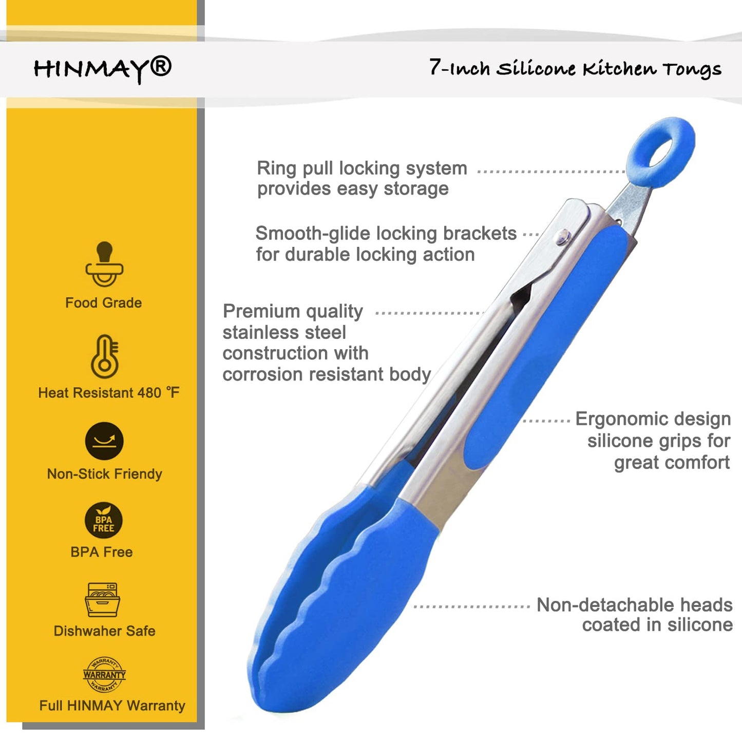 Small Silicone Tongs 7-Inch Mini Serving Tongs, Set of 3 (Black Gray White)
