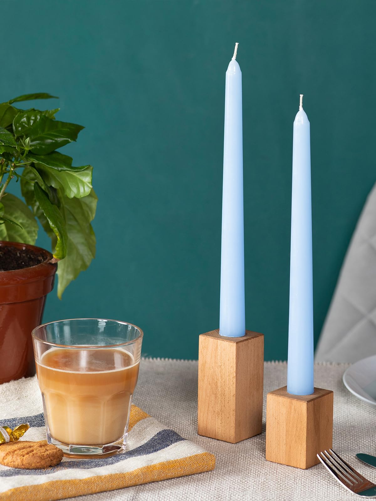 CANDWAX 12 inch Light Blue Taper Candles Set of 12 - Unscented Smokeless Dripless Tall Candle Sticks - Perfect for Special Occasions, Ordinary Dinners and as Easter Candles - Light Blue Candlesticks
