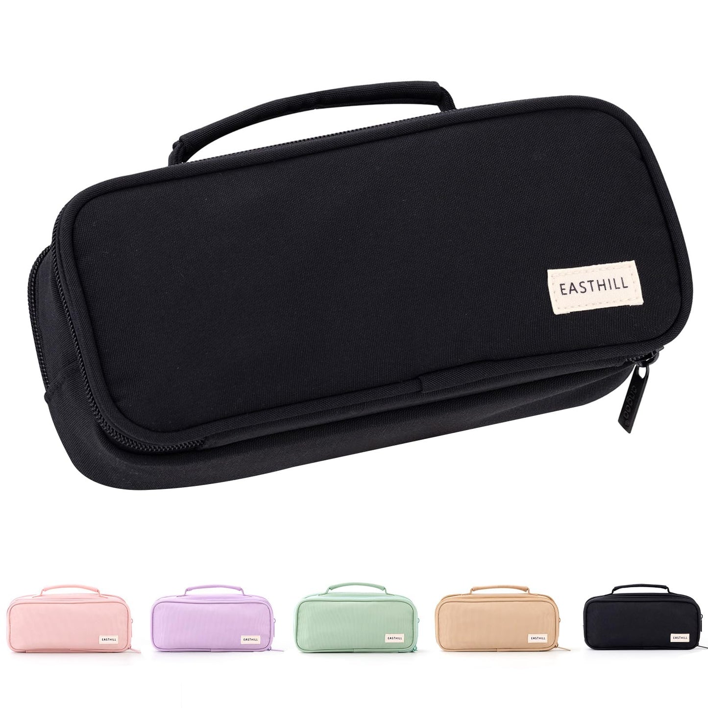 EASTHILL Large Capacity Pencil Case Pen Pouch Organizer Canvas Pencil Bag with Handle School Supplies for Teen Girls-Black