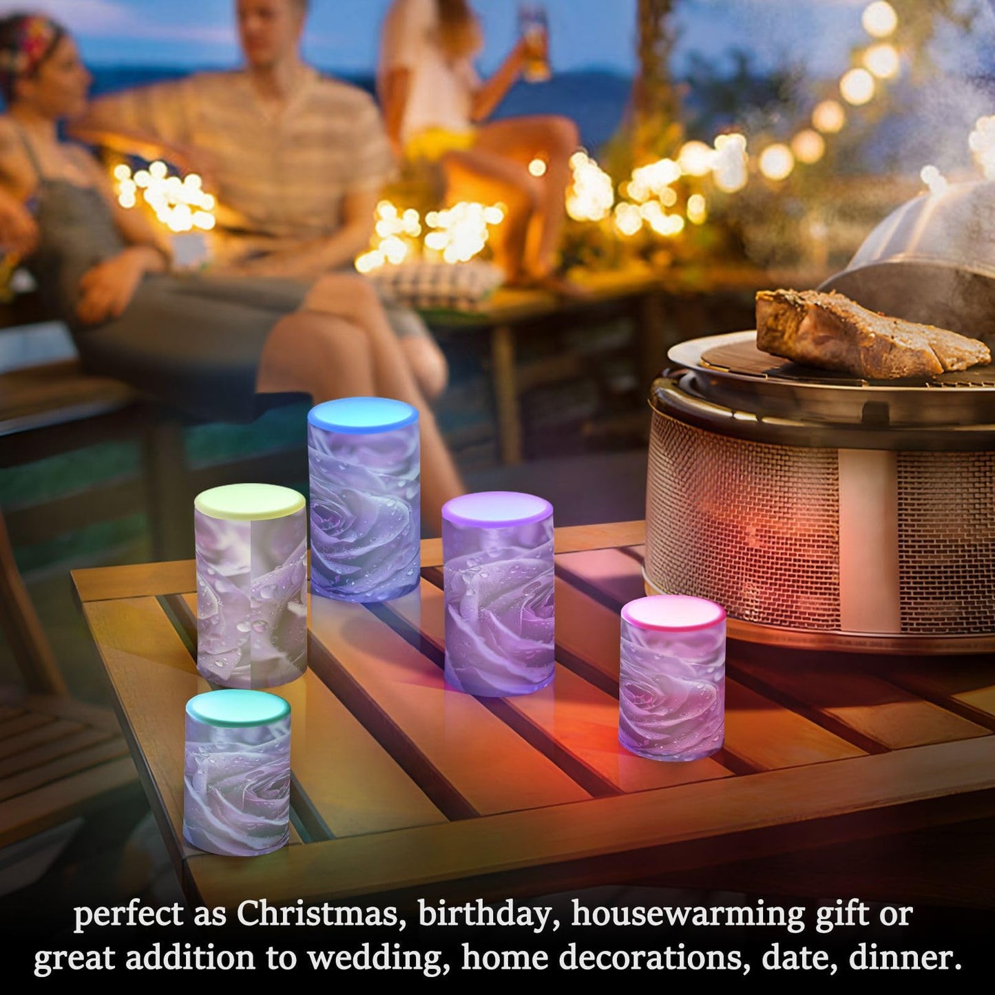 ALAZA Purple Rose Flameless Candles, LED Pillar Candles with Remote Timer, Battery Operated Candles Set of 2