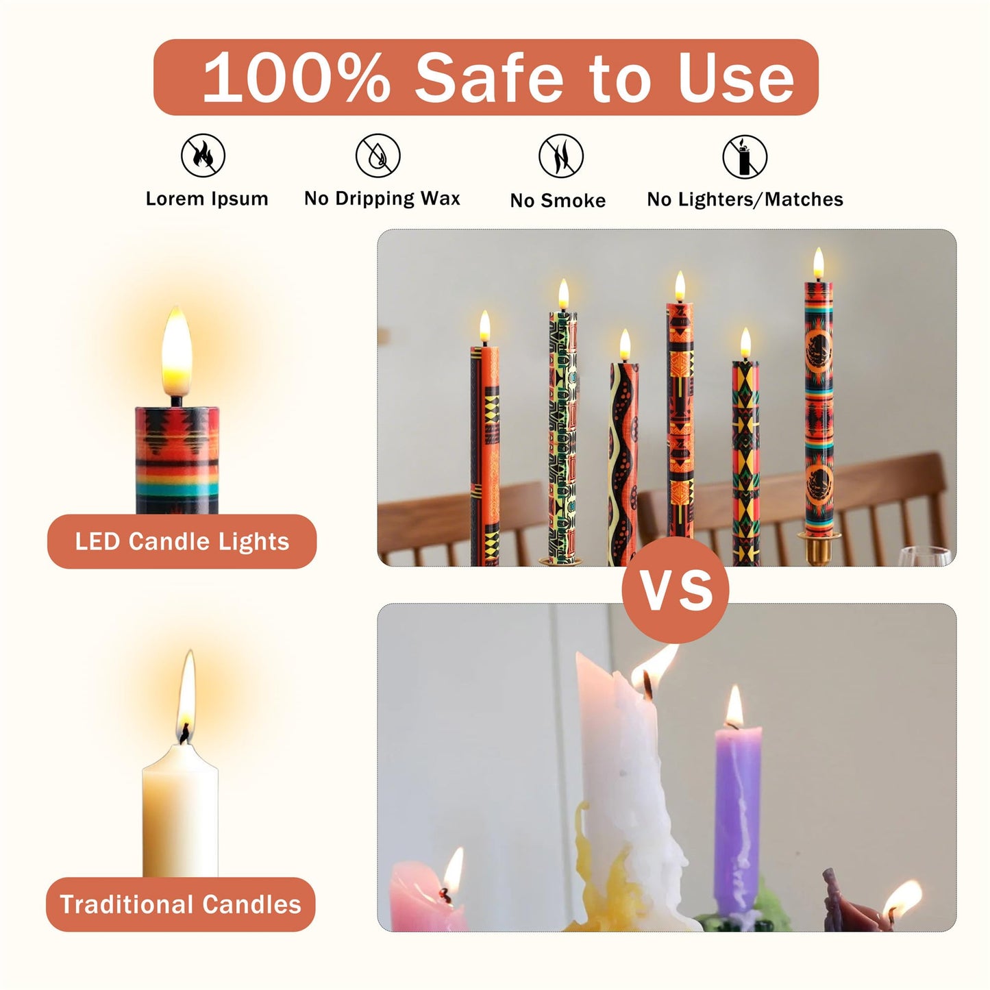 Gedengni African LED Candles Flameless Candlesticks-6pcs Timer Traditional Tribal Battery Operated Candle Remote Floral LED Taper Candles Lights for Home Wedding Party Dinner Windows Decor-P6AFRI