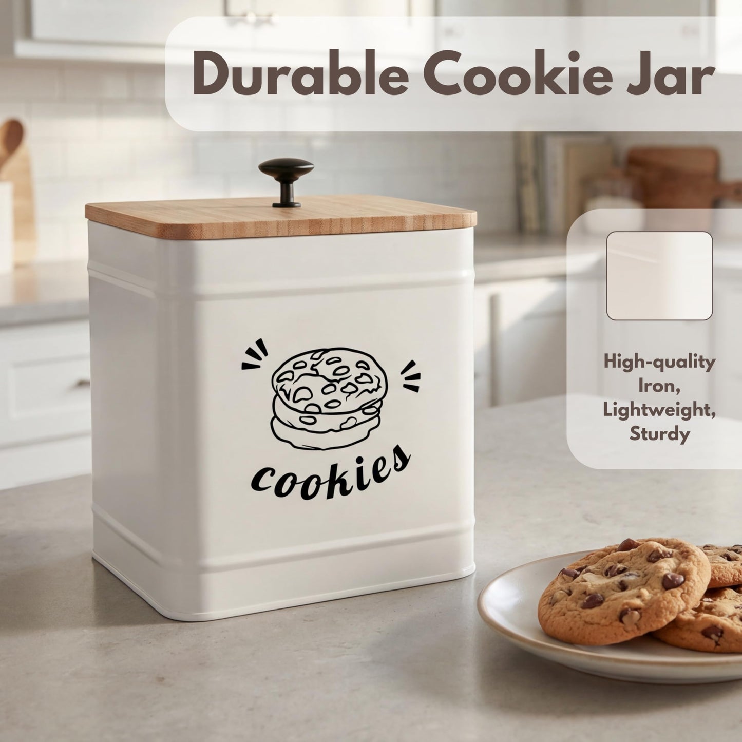 PERFNIQUE Cookie Jar with Lid Airtight, Cookie Tin with Bamboo Lid, Cute Cookie Jars for Kitchen Counter Decorative, 1 Gallon Food Storage Container for Candy, Cookies, Dessert, Farmhouse Home Decor