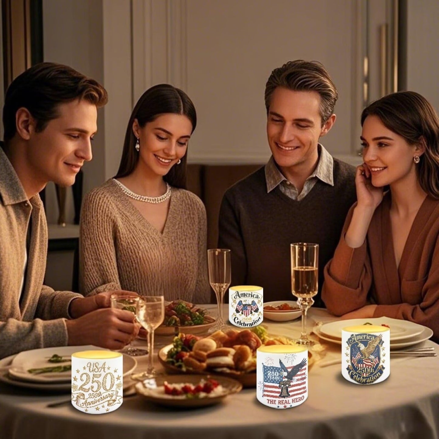 NETILGEN American 250th Anniversary Theme 4 Packs Flameless Candles LED Pillar Candles with Battery Operated Color Changing with Remote Control American Flag Eagle Print