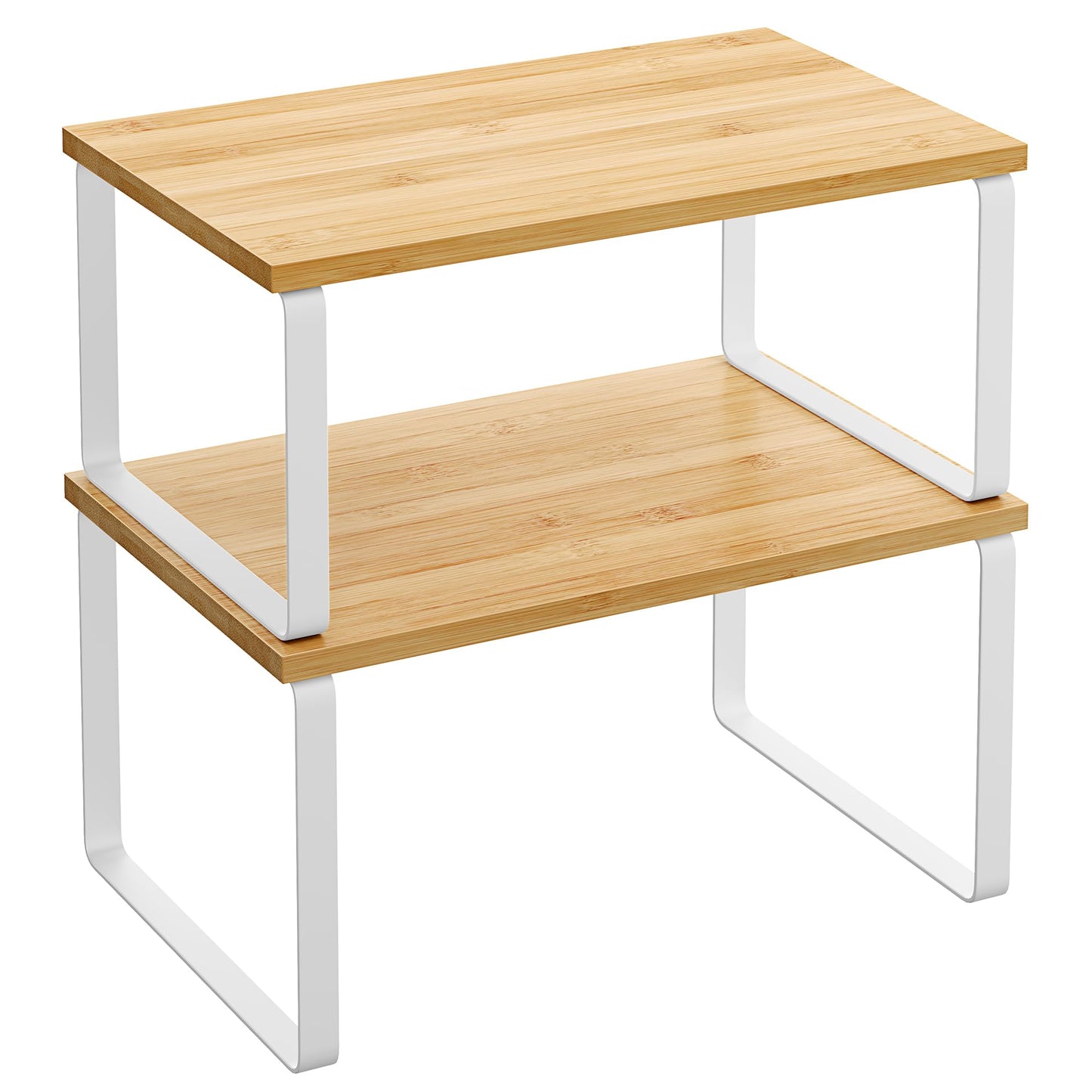 SONGMICS Cabinet Organizer Shelf, Set of 2 Kitchen Counter Shelves, Kitchen Storage, Spice Rack, Stackable, Expandable, Metal and Engineered Wood, Cloud White and Natural Beige UKCS02NW