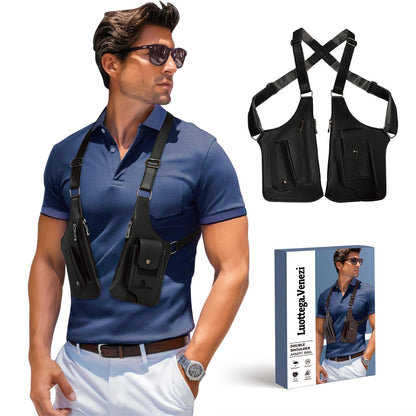 Double Shoulder Armpit Bag,Underarm Shoulder Bag for Men, Anti-Theft Underarm Wallet Pocket Holster Phone Leisure Double Shoulder Pouch,Multi-Purpose Armpit Tactical Bag,Travel Outdoors Easter (Black)