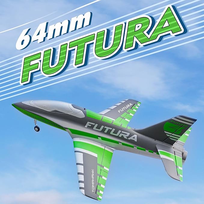 FMS Rc Jets Futura 64MM EDF Sport Jet Green rc Airplanes for Adults for Trainers EDF for Beginners 6 Channel Remote Control Planes PNP(NO Transmitter Batteries and Charger)