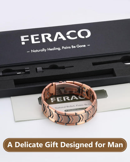 Feraco Copper Bracelet for Men 3X Strength,Magnetic Therapy Bracelet Copper Jewelry with Powerful 3800 Gauss Magnets,Premium Fold-Over Clasp(Upgrade)