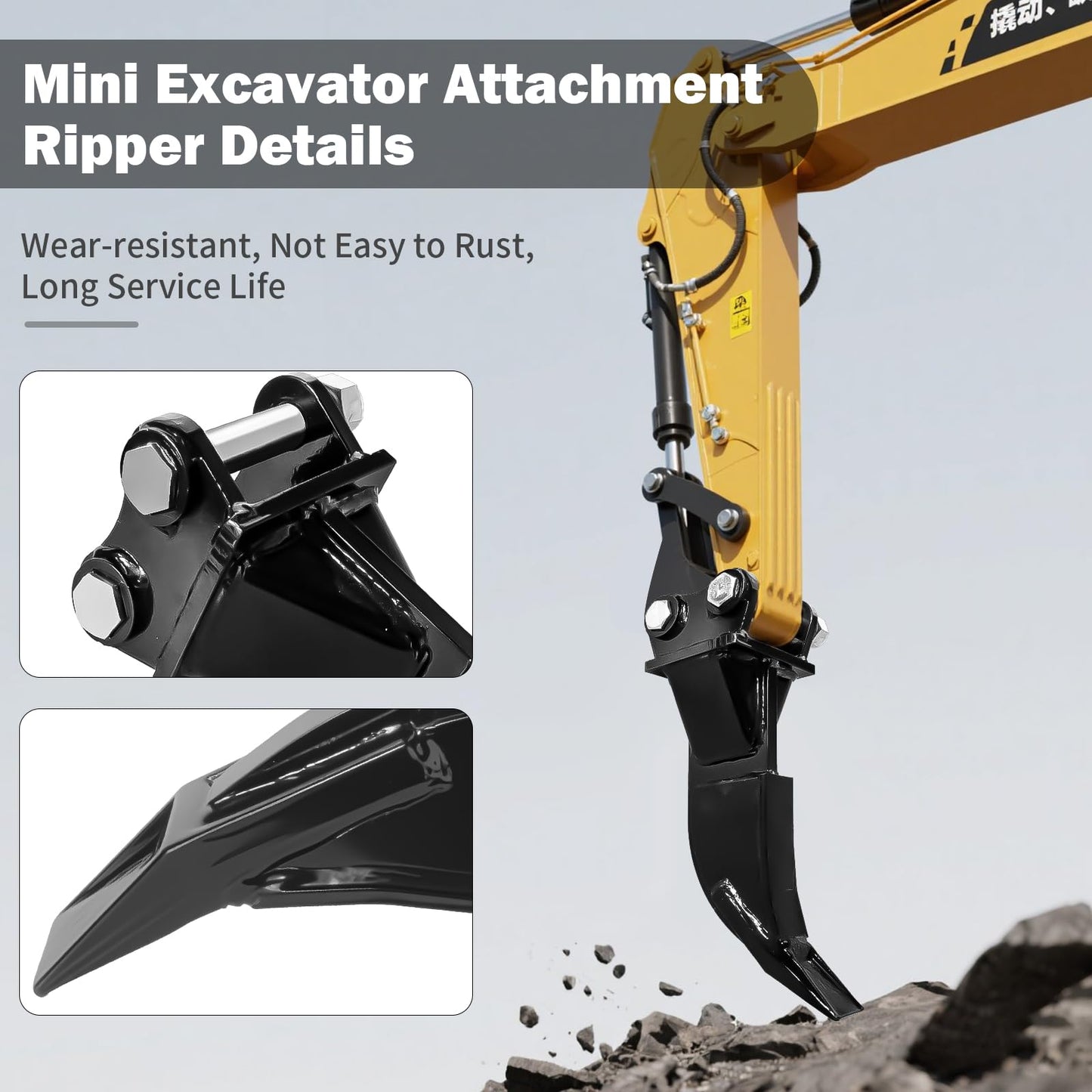 Mini Excavator Ripper - Mini Excavator Attachments for 1-1.8 ton mini excavator | 90mm Span | 0.98in Hole | Includes Pins | for Farm, Garden, Construction and Road Maintenance.