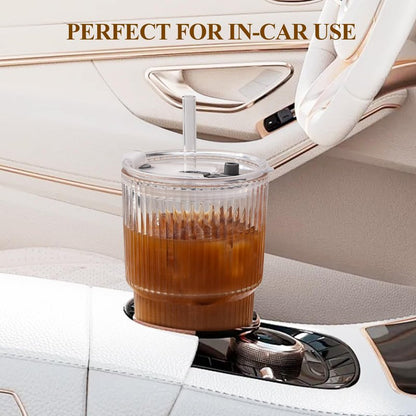 LUXULISH 20Oz Ribbed Glass Tumblers with Lids and Straws, Vintage Glass Cups Thickened Drinking Glasses Set of 4, Ideal for Iced Coffee, Smoothies, Cocktails, Matcha and Juices