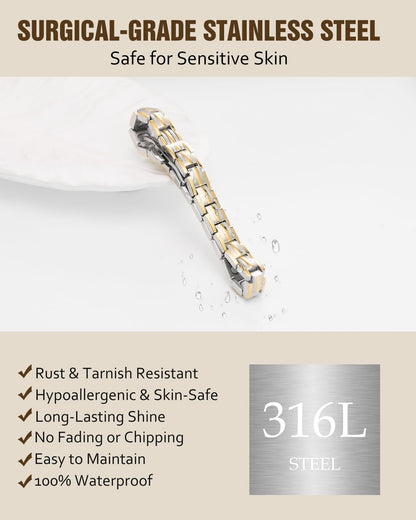 Jecanori 5X Strength Magnetic Bracelets for Women —Updated 5,000 Gauss Ellipse Magnets — Premium Butterfly Clasp & Adjustable Length,Silver,Golden