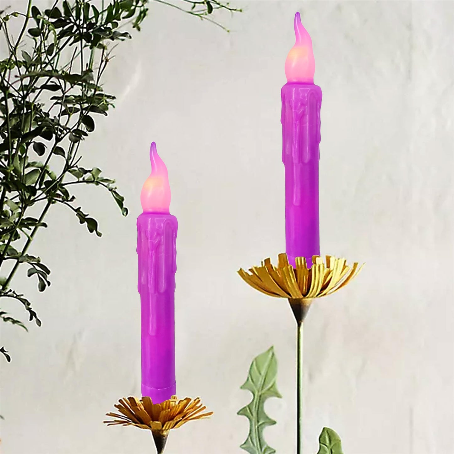 Gedengni Magical Candlesticks Flameless Taper Candle, 4pcs Real Wax LED Tapered Candles Remote Dipped Candle 6inches Battery Chandelier for Enchanting Weddings Harry Potter Inspired Vigils (Purple)