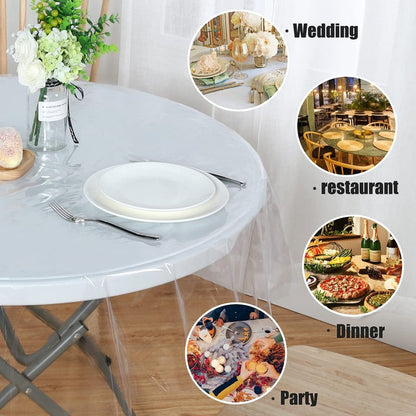 sancua Clear Plastic 100% Waterproof Round Tablecloth - 54 Inch - Vinyl PVC Table Cloth Protector Oil Spill Proof Wipe Clean Table Cover for Dining Tables, Parties & Camping, Crystal Clear