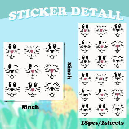 18 Pcs Easter Bunny Face Vinyl Decals - Bunny Faces DIY Craft Vinyl Art Stickers, Wall Decals, Glass Window Stickers
