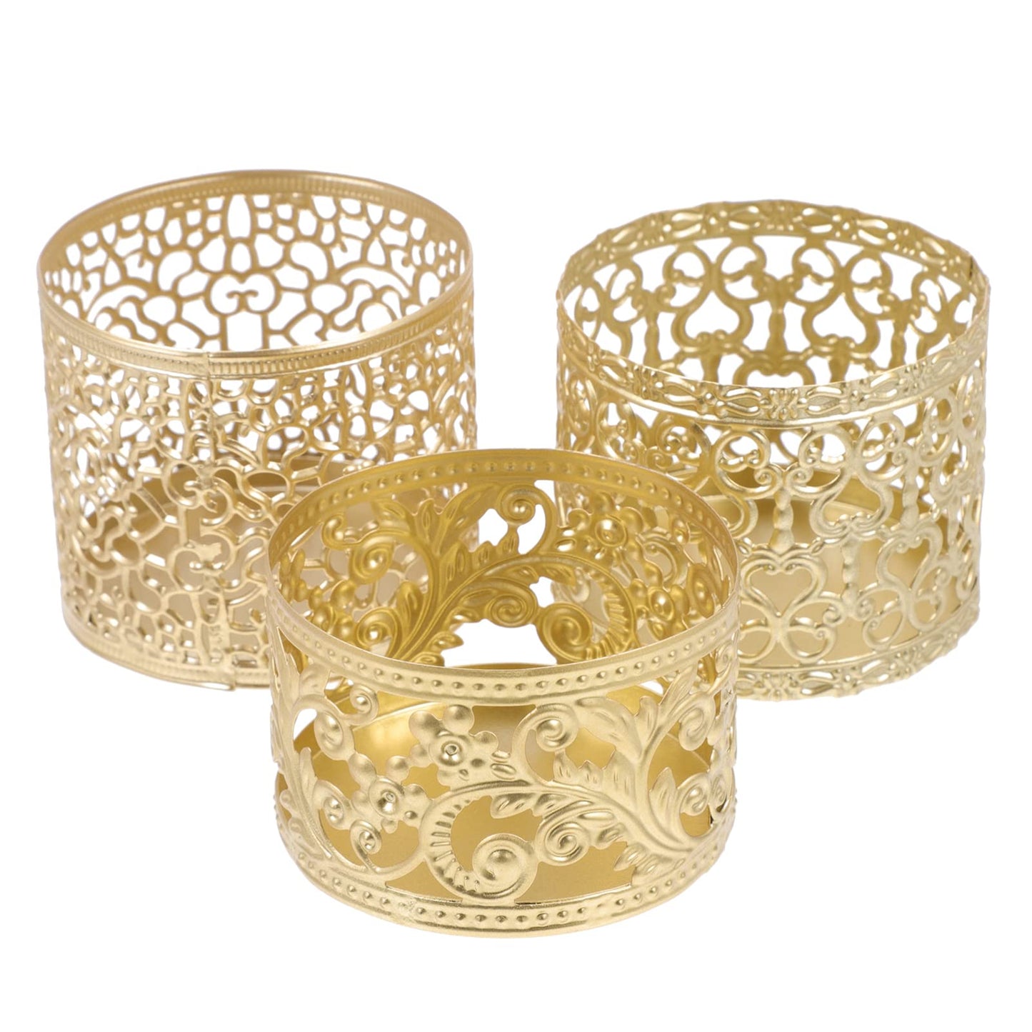 Hollow Candle Holder Iron Candlesticks: 3pcs Golden Candle Stand Metal Candelabra Candle Tray Tealight Holder for Christmas Dining Table Centerpiece