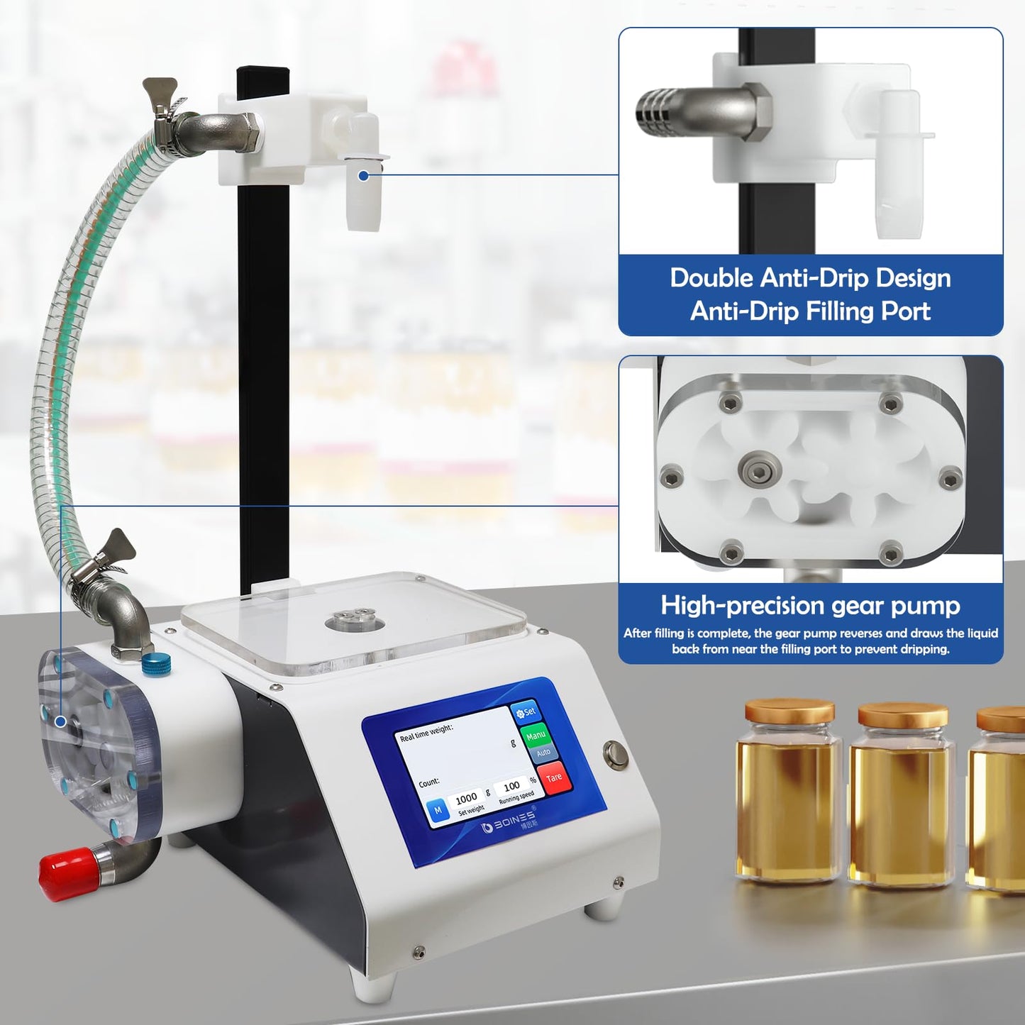 BOINES Honey Filling Machine, 1oz-11lb Paste Liquid Filling Machine, 1.32Gal/min Viscous Liquid Filling Machine, Bottle Filler Machine for honey, Salad Dressing, Ketchup