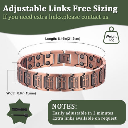 Fashtour Copper Cross Bracelet for Men, Ultra Strength Cross Bracelet With Ring Include Adjustable Link, Jewelry Gift