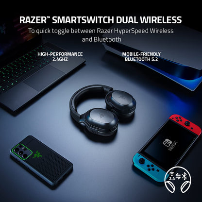 Razer Barracuda X - Wireless Multi-Platform Gaming and Mobile Headset (SmartSwitch Dual Wireless, Ergonomic Design, Triforce 40 mm, Cardioid Mic, On-Headset Controls, 50h Battery USB-C) Black
