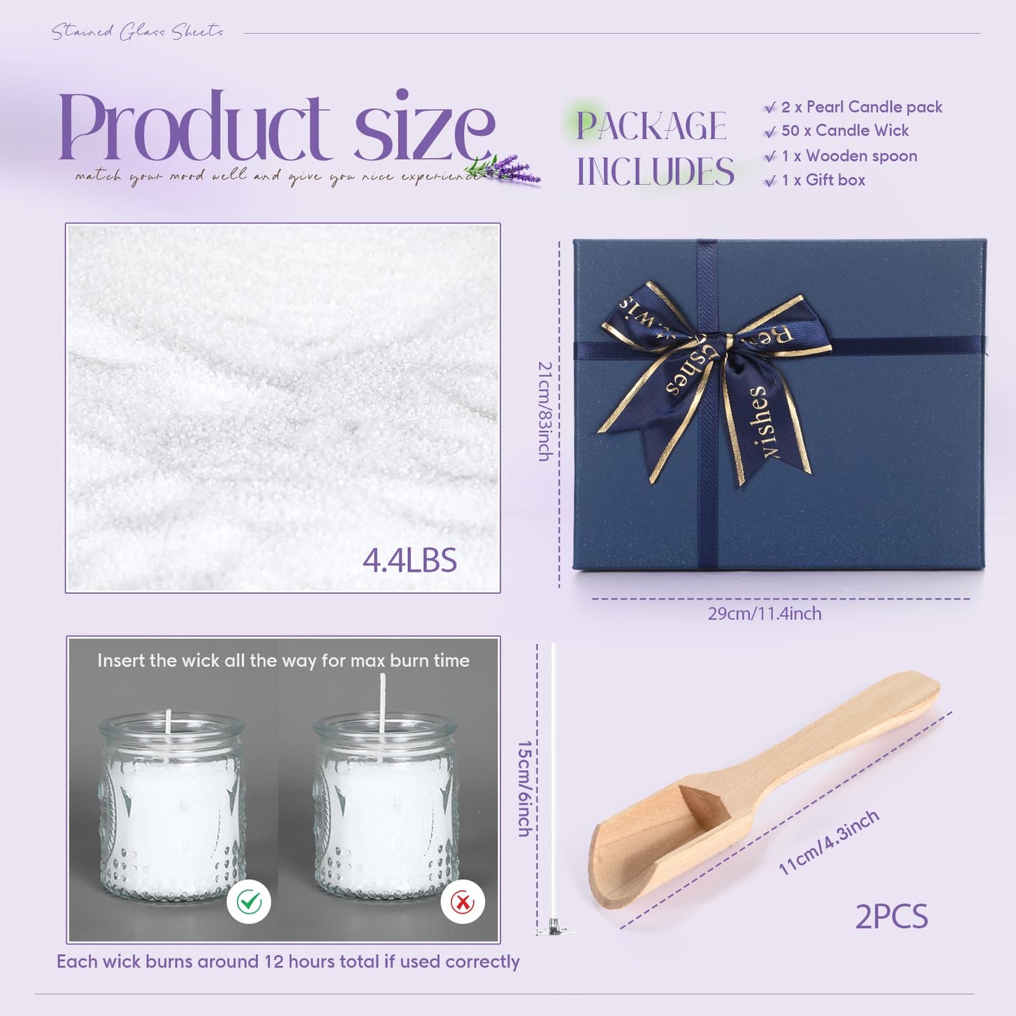 MTLEE Pearled Candle 4.4 Lb/70oz Graduation Gifts 2026 Lavender Scented Sand Candle Kit Include 100 Wicks, Bow Gift Box, Spoon Reusable Pearled Wax for DIY Kit Birthday Gift Housewarming Home Decor