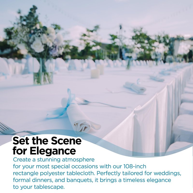 Leading Linens 2 Pack 70 x 108 Inch Rectangle White Polyester Tablecloth, Table Cover, Stain and Wrinkle Resistant, Washable for Dining Table, Wedding Reception, Banquet, Party