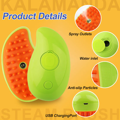 Cat Steam Brush, 3 in 1 Pet Steamy Brush, Silicone Grooming Comb with Steam, Pet Hair Remover Misting Comb for Indoor Cats Dogs(Mango Yellow/Green)