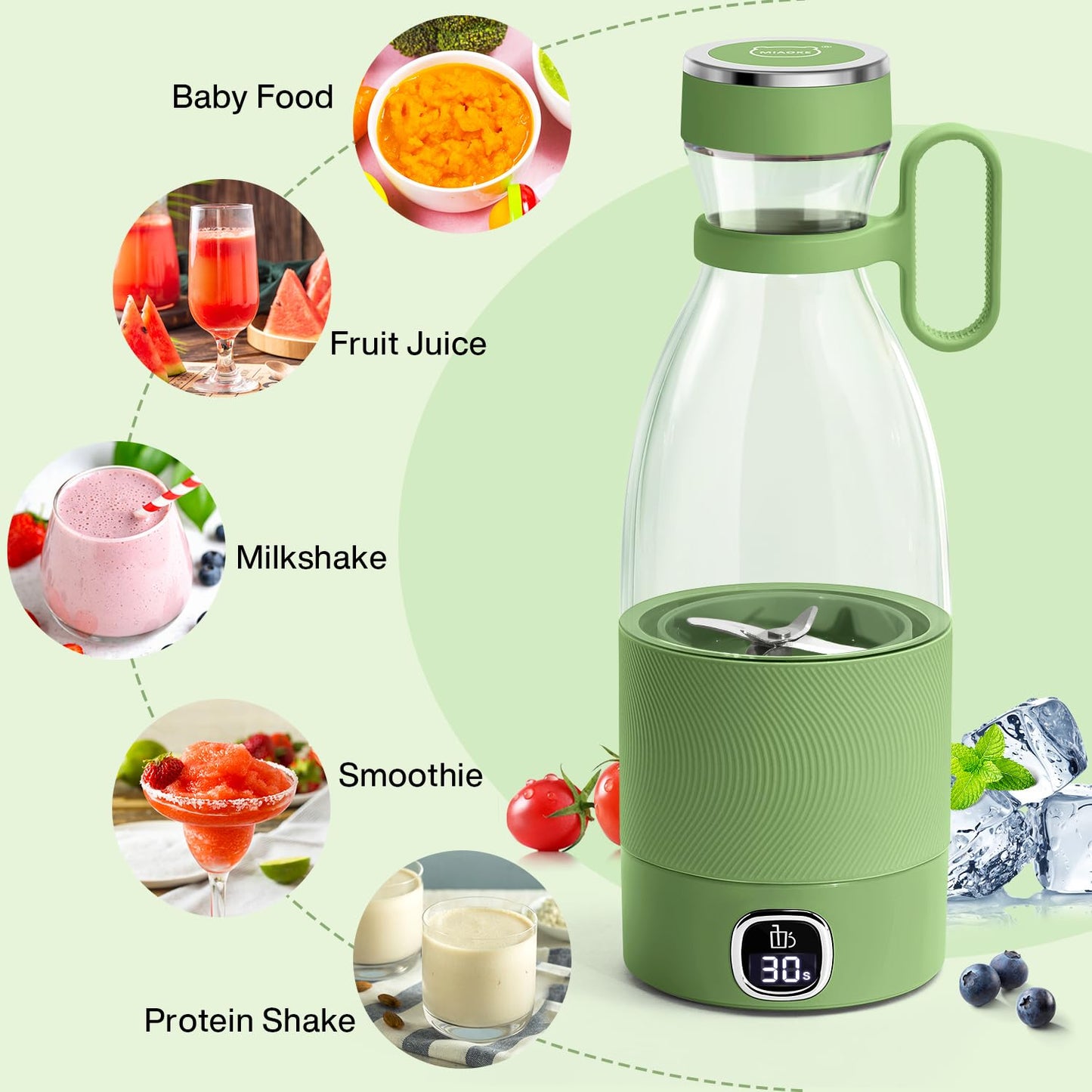 MIAOKE Portable Blender,Fashion Portable Blender for Shakes and Smoothies 11.8 Oz,Magnetic USB Fast Charging Mini Mixer Bottle,Take It for Traveling, Outdoor, Gym, Office, Cars, Gift -PK