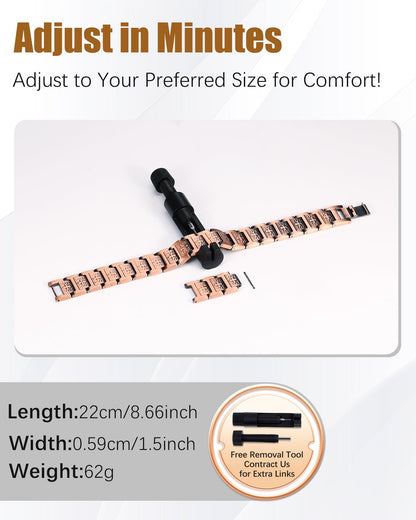 Jeracol Copper Cross Bracelet for Men, Magnetic Therapy Bracelet with Powerful 3800 Gauss Magnets - Adjustable Length with Sizing Tool & Gift Box