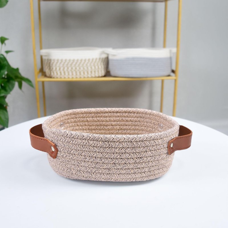 ABenkle Small Woven Basket, Mini Cotton Rope Storage Basket, Tiny Easter Basket, Shelf Basket, Oval Decorative Toy Dog Cat Basket for Nursery, Empty Gift Basket, 9.4" x 5.9" x 3.9" XS