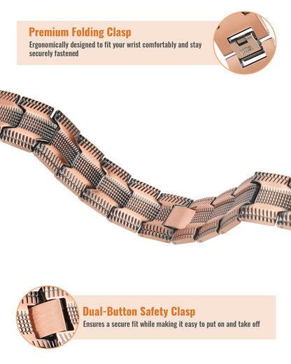vapeples 99.99% Pure Copper Men's Bracelet with 3800 Gauss Triple-Strength Magnets, Foldover Clasp, and Adjustable Size,Shield Design