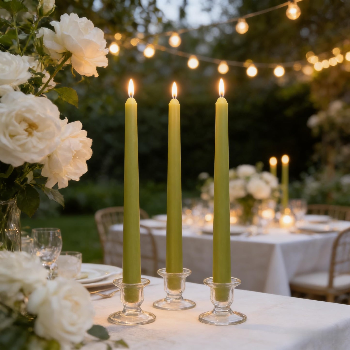12-Pack Olive Green Taper Candles, 10 Inch Unscented Dripless Candlesticks, Long-Lasting Burn Time of 7-8 Hours, Perfect for Christmas Home Décor Spring and St. Patrick's Day