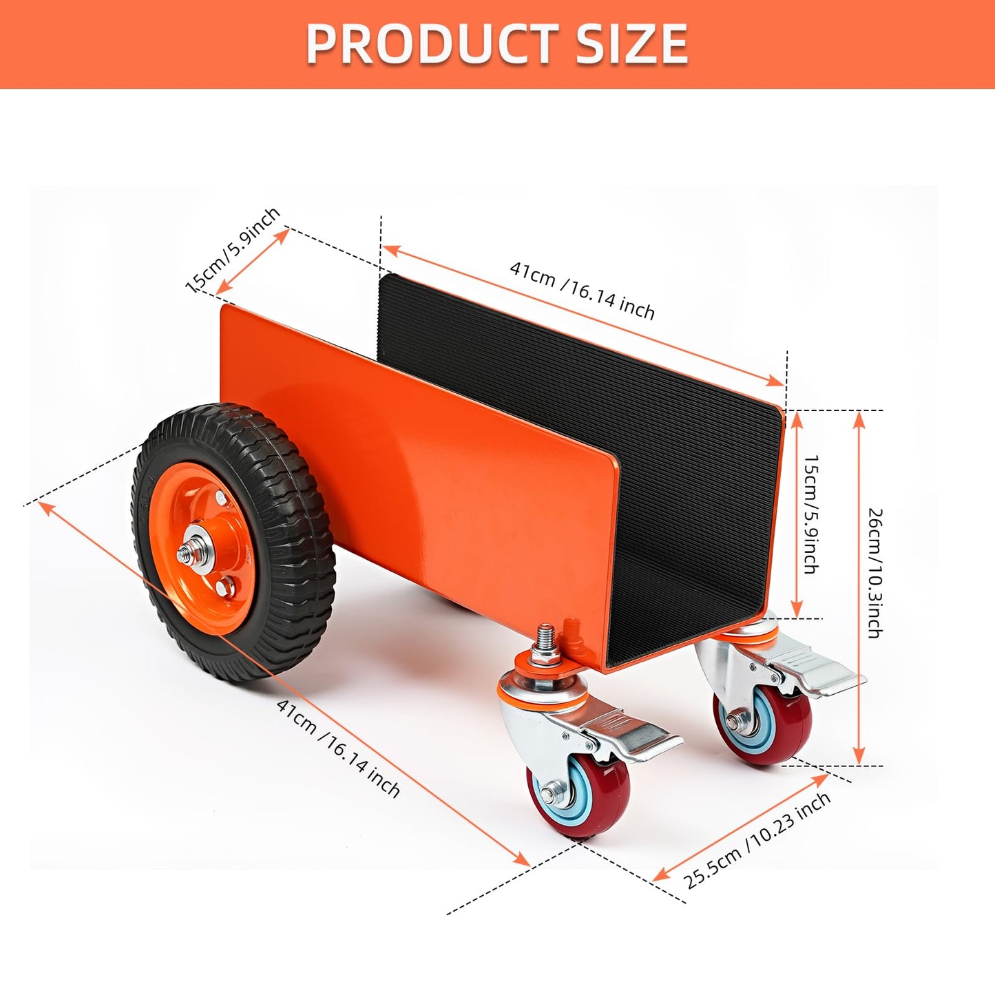 Heavy Duty Panel Dolly with Brake, 1200LBS Capacity 4 Wheel Slab Dolly Drywall Mover with 8 Inch Pneumatic Wheels Panel Cart, Sturdy Steel Construction for Drywall, Plywood, Sheet Goods Transport ASIN