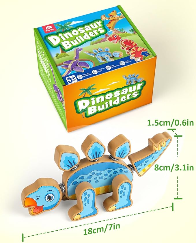 Coogam Dinosaur Snap Together Building Toys Wooden Take Apart Dinosaur Playset STEM Montessori Educational Fine Motor Skill Toy Gift for 3 4 5 Years Old Kids