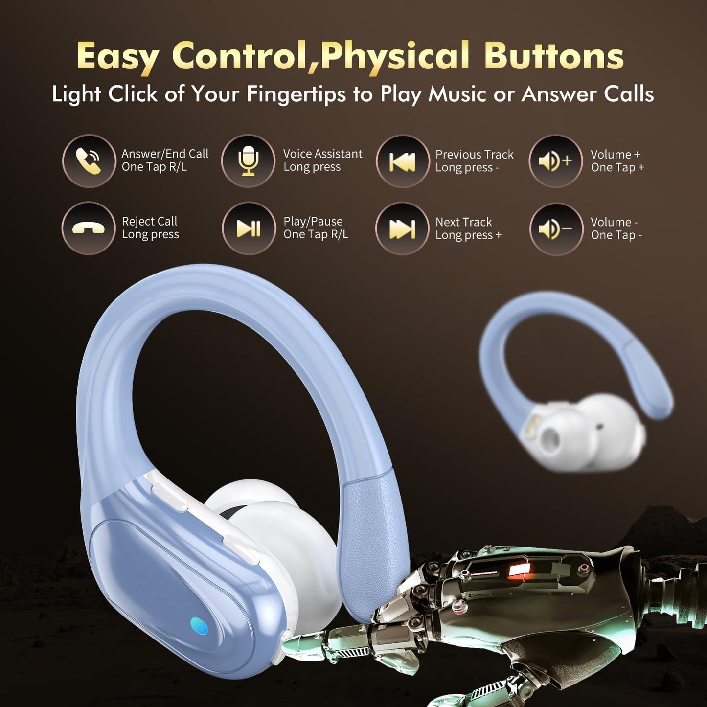 HAOYUYAN Wireless Earbuds, Bluetooth Headphones, Ear Buds with 80hr Playtime, LED Power Display, Noise Canceling, LED Power Display, IPX7 Waterproof Earphones for Gym/Workout/Sport（Blue）