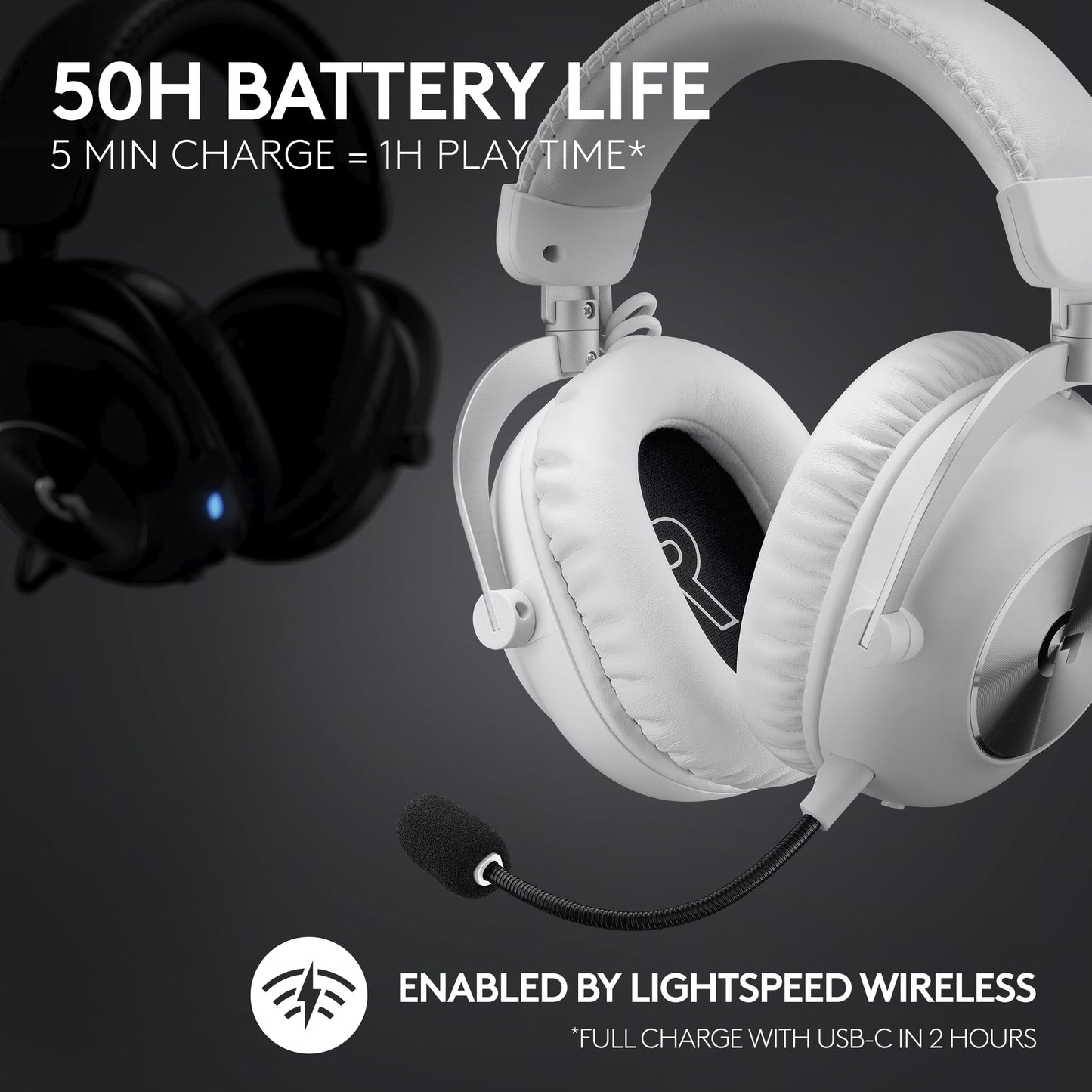 Logitech G PRO X 2 Lightspeed Wireless Gaming Headset: Wireless Gaming Headphones with Mic, 50mm Graphene Drivers, 2.02.0—7.1 Surround, Bluetooth/USB/3.5mm Aux, for PS4/PS5/PC/Nintendo Switch - White