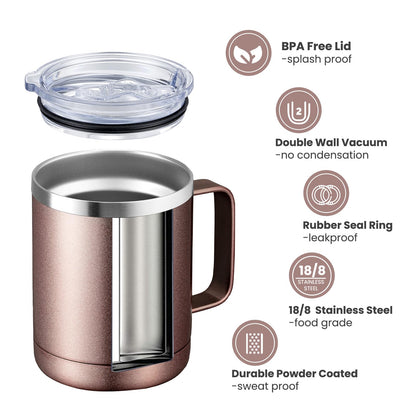 MEWAY 12oz Mix Color Mug With Handle 8 Pack Bulk,Stainless Steel Insulated Travel Tumblers With Sliding Lid,Double Wall Vacuum Camping Coffee Cup for Hot & Cold Drinks Tea (Mix,Set of 8)