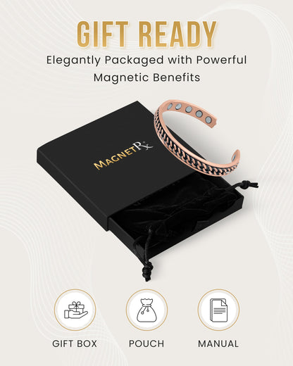 MagnetRX® Copper Magnetic Bracelets – Effective Pure Copper Bracelet for Men and Women – Copper Cuff Adjustable Magnetic Bracelet Bangles (Curb Chain Inlay)