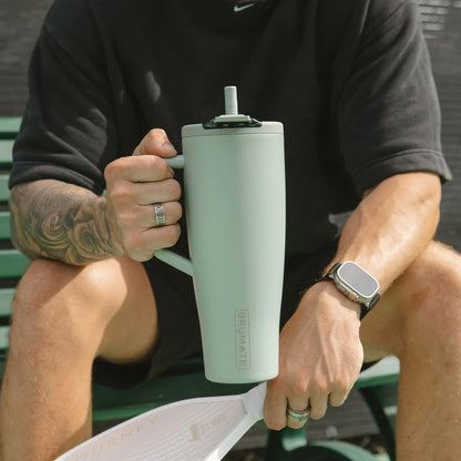 BrüMate Era Flip 40oz Tumbler with 100% Leakproof Covered Straw Lid | Hygienic Covered Straw | Insulated Stainless Steel Water Bottle with Handle | Cup Holder Friendly | BPA-Free (Glacier)