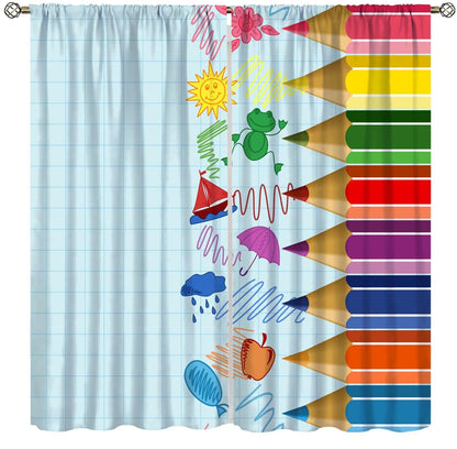 Children Pencil Curtains Cute Crayon Colourful Design Kids Boys Girls Curtain with Rod Pocket for Nursery Bedroom Home Drapes Window Treatments Set 2 Panels,42x45 Inches