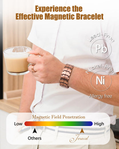 Jeracol Ultra Magnetic Copper Bracelet & Ring for Men, 99.9% Pure Copper Bracelet, Premium Fold-Over Clasp and Adjustable Length Sizing Tool & Jewelry Gift Box