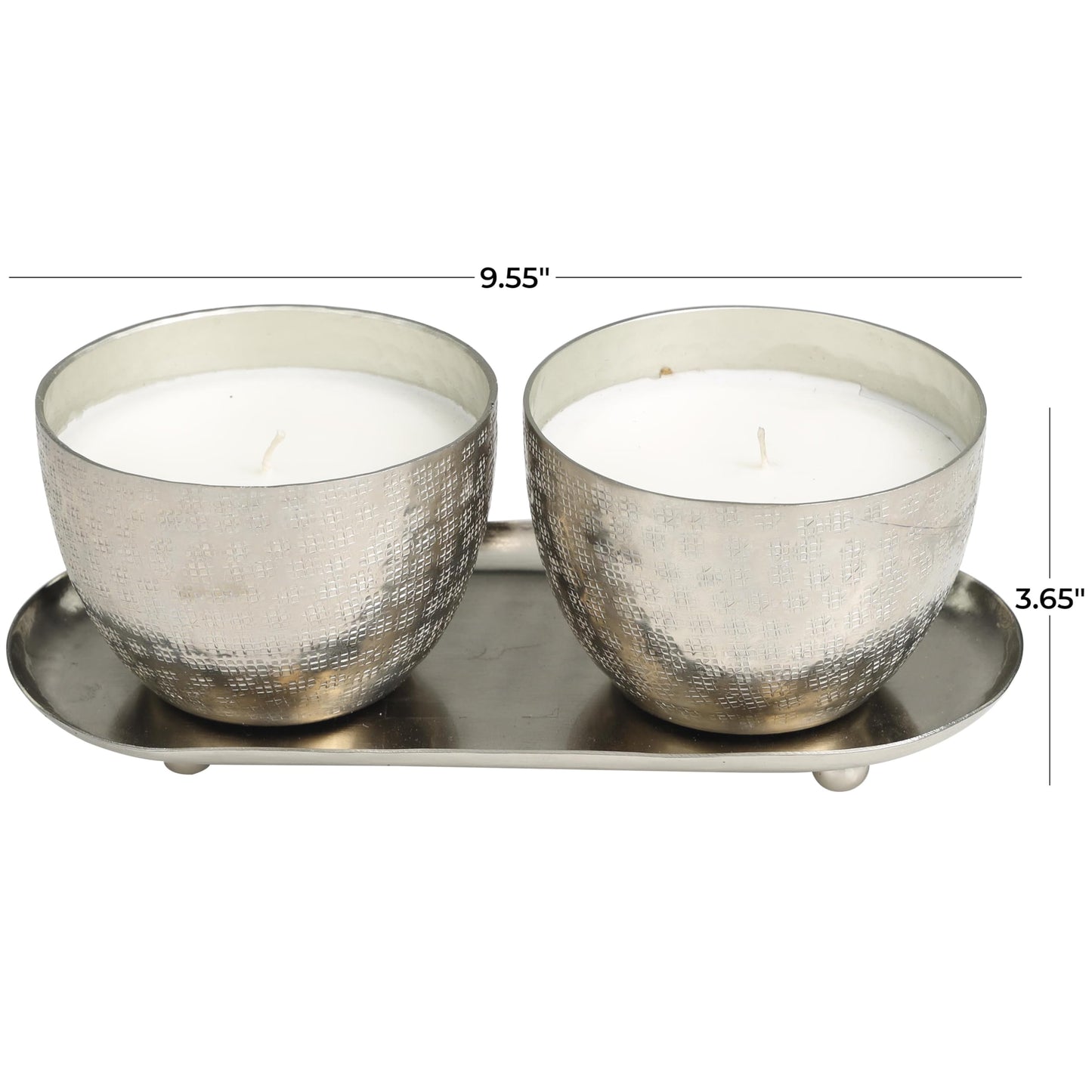 Deco 79 Metal Decorative Candle Campfire Scented Grid Patterned 10 oz 1 Wick Aromatherapy Candle with White Wax, Set of 2 Wax Aromatherapy Candle 10" W, 4" H, Silver