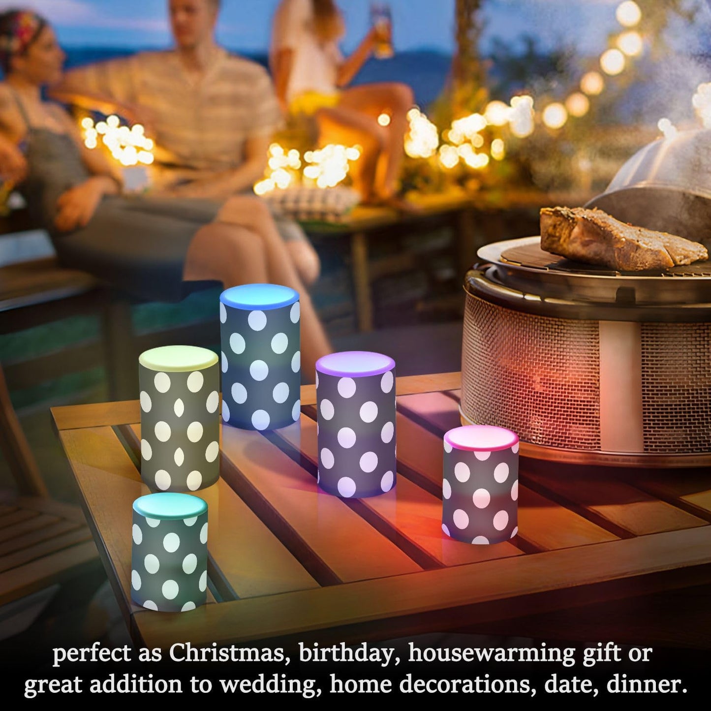 ALAZA Flickering Flameless Candles White Black Polka Dots Battery Operated Candles with Remote Timer LED Pillar Votive Candles Set of 2 for Holiday Decor