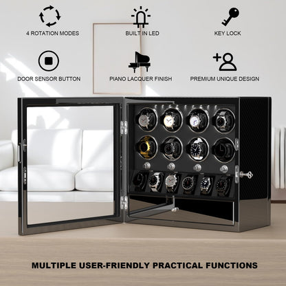 DUKWIN Watch Winder for 8 Automatic Watches, Lockable,6 Watch Storage Places and Jewelry Storage, Super Quiet Mabuchi Motor