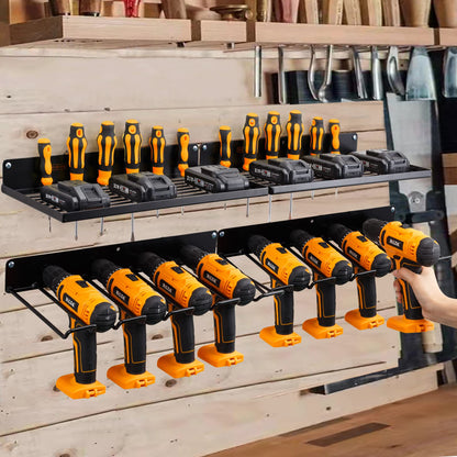 UU-Major Power Tool Organizer with Charging Station, Drill Holder, Wall Mount, Garage Storage Shelves, Heavy Duty Pegboard Wall Organizer Set, Solid Metal, Black, 2 Pack, 4 Set