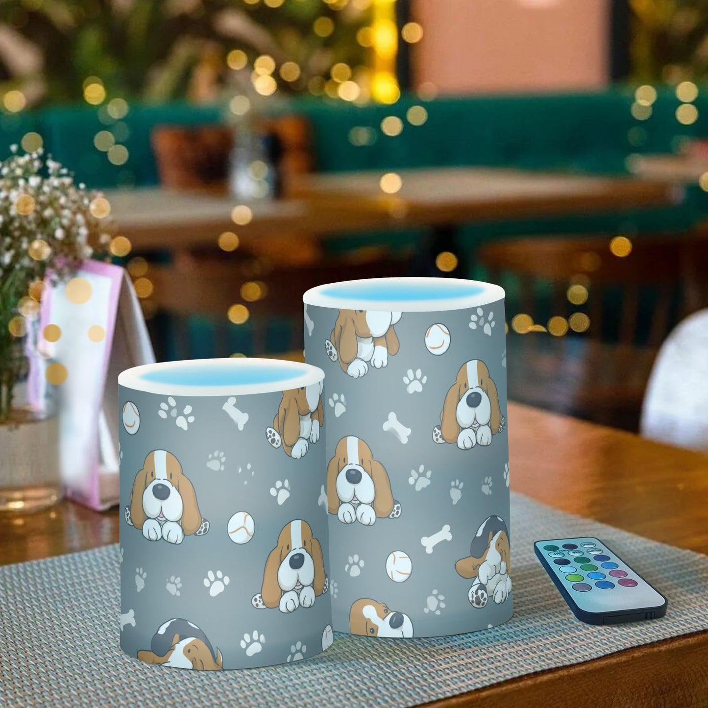 Pigsaly Flameless Candles Battery Operated Baseball Cute Basset Hound Dogs Flickering Led Pillar Candles with Remote Control Colour Changing Warm Light Candles for Halloween Christmas Wedding
