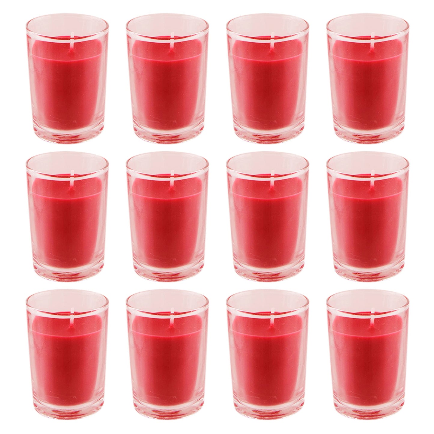 Mega Candles 12 pcs Unscented Glass Red Container Candle, Votive Candles 12 Hour Burn Time 2 Inch x 2.5 Inch, Home Décor, Wedding Receptions, Occasions, Events, Festivities, Meditations, Prayers