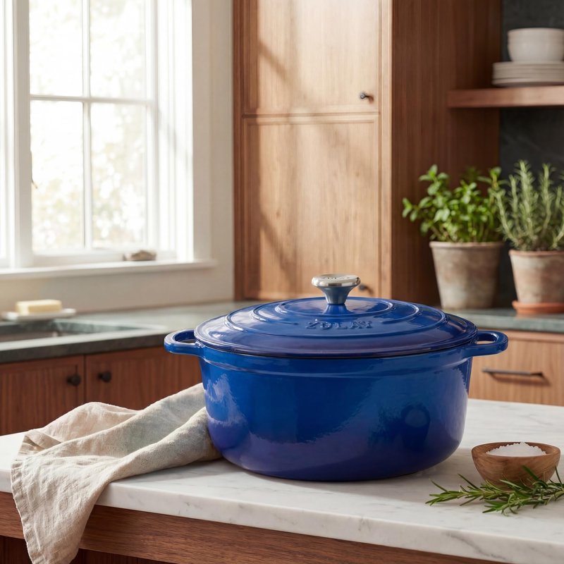 Zulay Kitchen 6 Quart Enameled Cast Iron Dutch Oven Pot with Lid – Premium Durability & Oven Safe up to 500°F – Heavy Duty Cookware Perfect for Bread Baking, Stews, Braising & Roasting - Blue
