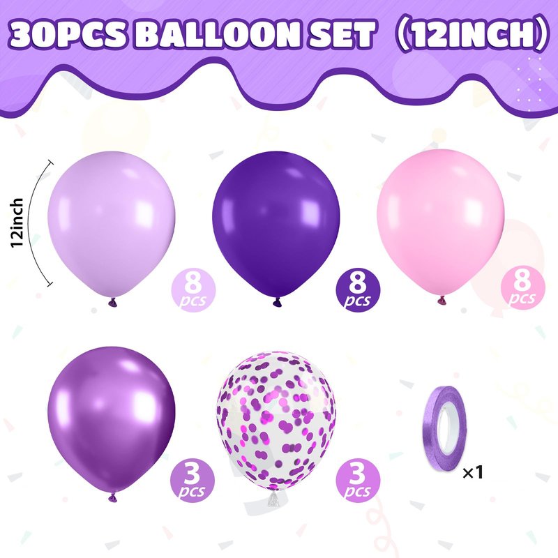 Pink and Purple Balloons, Pink Lavender Dark Purple Metallic Confetti Latex Balloons for Girls Women Birthday Party Baby Shower Bridal Shower Wedding Decorations