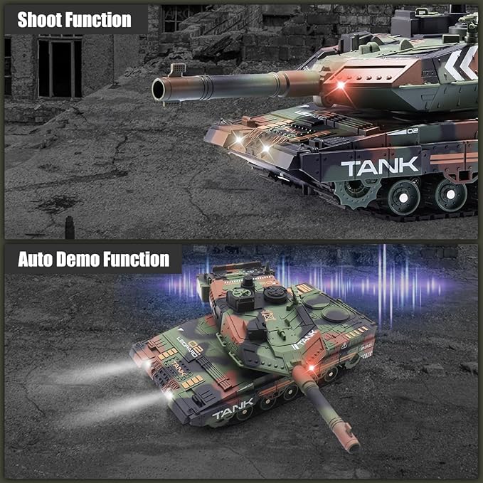 RC Tank - 2.4Ghz Remote Control Army Tank Toys with Auto Demo Sound Light Smoke - 13 Channel Military Vehicles Model Gift for Kids Adults Boys Age 6-8 9-12 Army Green
