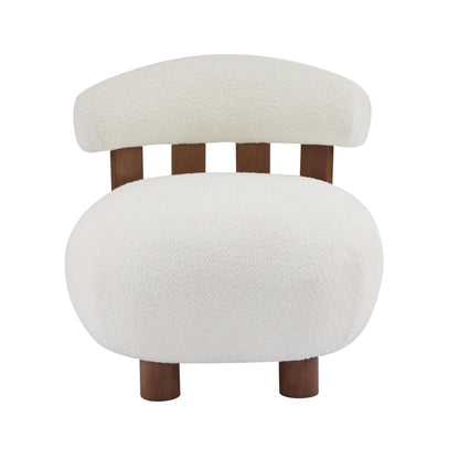 Christopher Knight Home Elvina Boucle Fabric Accent Chair, Solid Wood Single Lounge Sofa, Bedroom Comfy Reading Chair, for Modern Minimalist Style Living Room/Home Office, Milky White+Walnut
