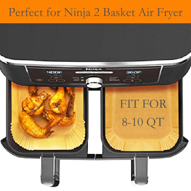 EPLTFCH 300 PCS Air Fryer Liners Disposable, 8.1 * 5.1 inch Air Fryer Paper Fit 2-Basket 8-10QT, Food Grade Baking Paper made for Ninja DZ201,DZ401,DZ550,SL401
