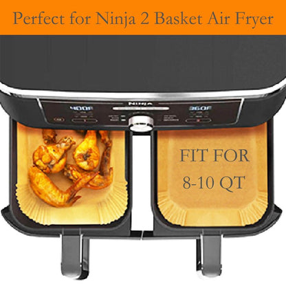 EPLTFCH 300 PCS Air Fryer Liners Disposable, 8.1 * 5.1 inch Air Fryer Paper Fit 2-Basket 8-10QT, Food Grade Baking Paper made for Ninja DZ201,DZ401,DZ550,SL401